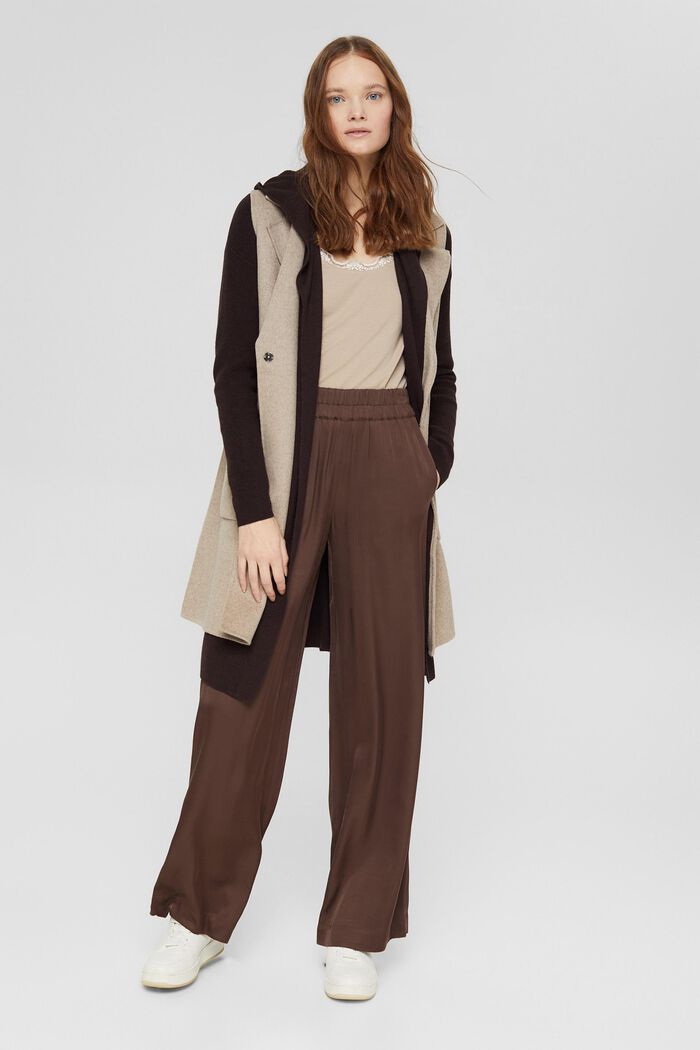 Open-fronted cardigan with wool and cashmere, DARK BROWN, overview