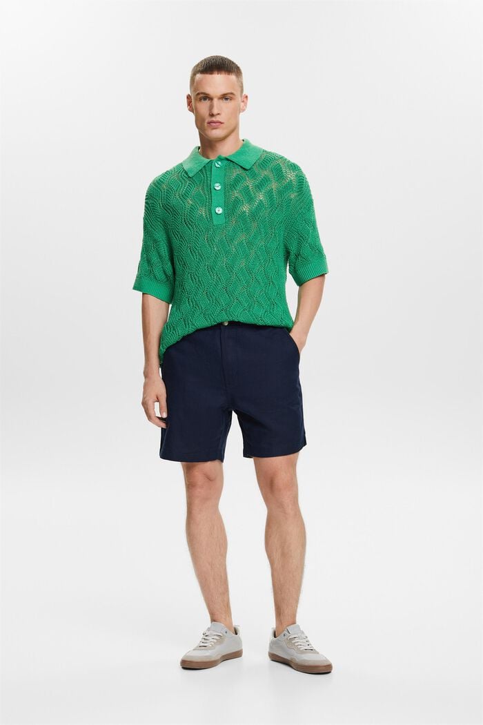 Cotton-Linen Bermuda Shorts, NAVY, detail image number 1