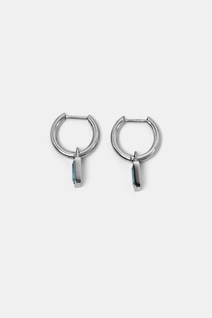 Small hoop earrings with pendant, stainless steel, SILVER, detail image number 0