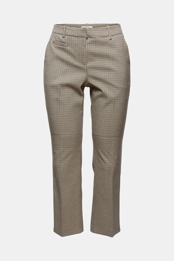 Cropped kick flare houndstooth trousers, DARK KHAKI, overview