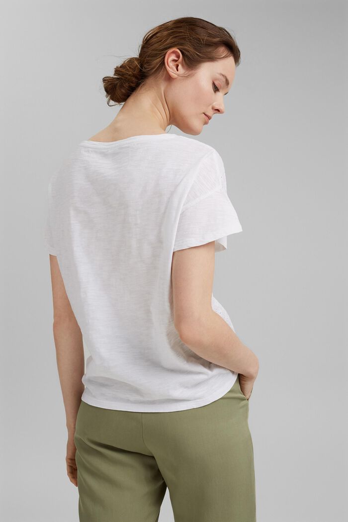 Organic cotton T-shirt with broderie anglaise, WHITE, detail image number 3