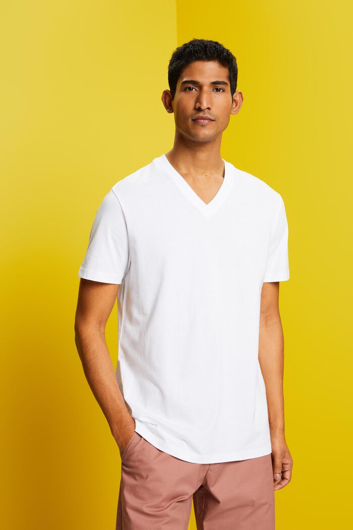 V-neck T-shirt, pima cotton, WHITE, detail image number 0