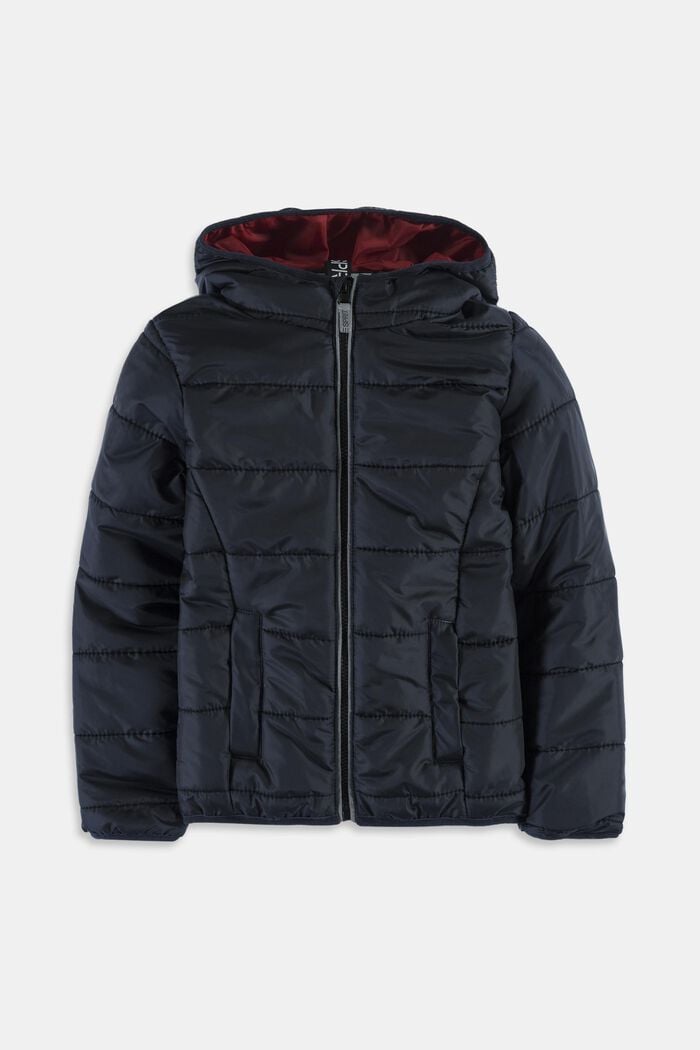 Padded quilted jacket with a hood, BLACK, detail image number 0