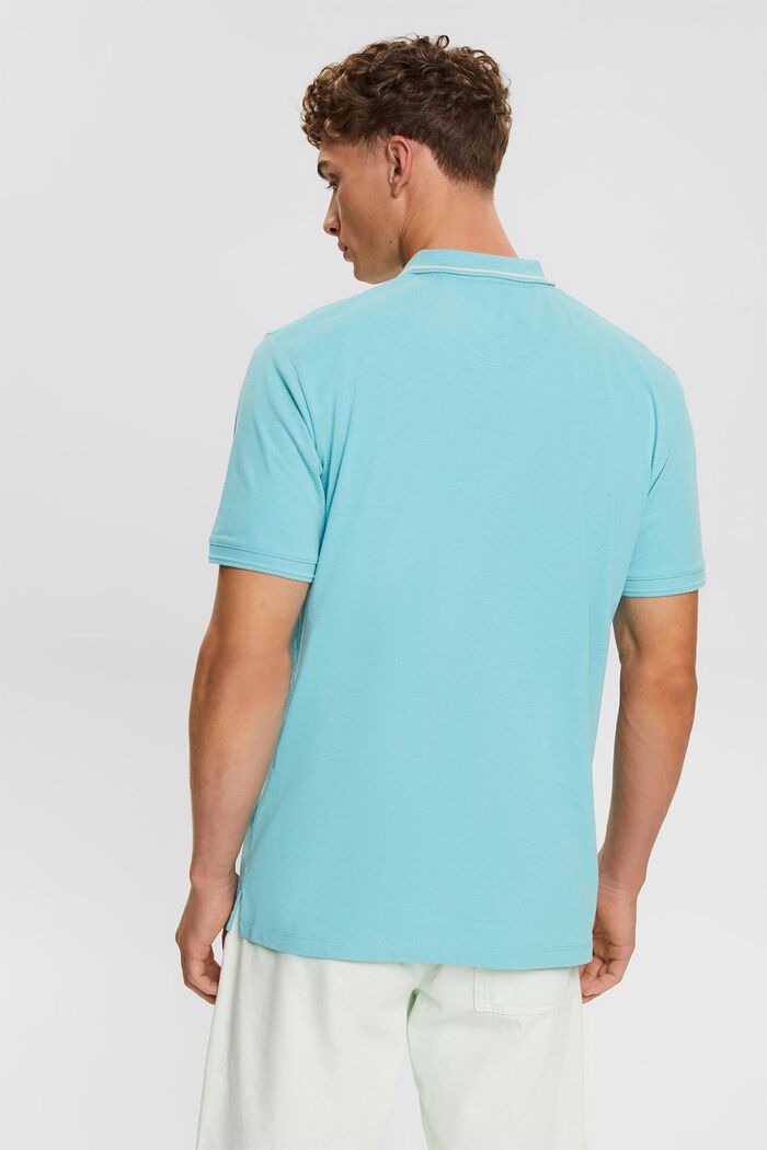 Linen blend: polo shirt with an embroidered logo, LIGHT TURQUOISE, detail image number 3