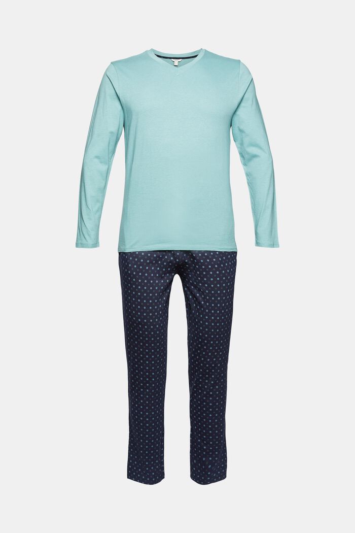 Polka dot print pyjamas, 100% cotton, TEAL GREEN, detail image number 4