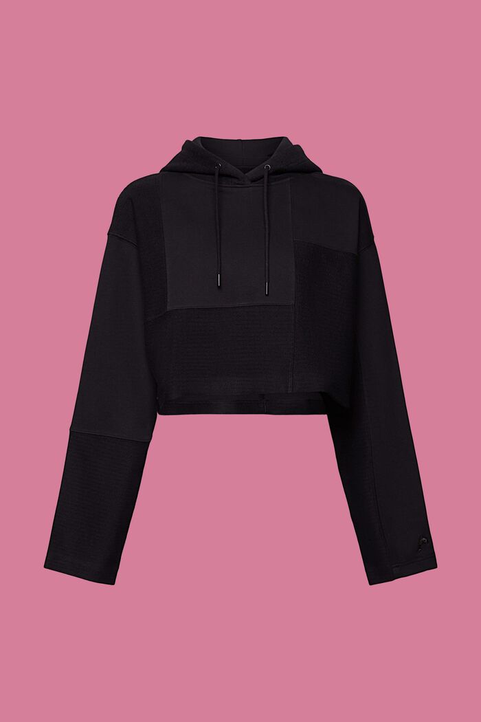 Cropped patchwork hoodie, BLACK, detail image number 5