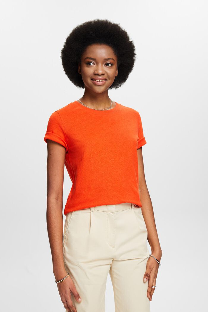 Cotton-Linen T-Shirt, BRIGHT ORANGE, detail image number 4