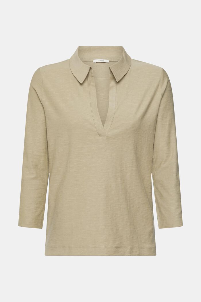 Polo collar top, PALE KHAKI, detail image number 2