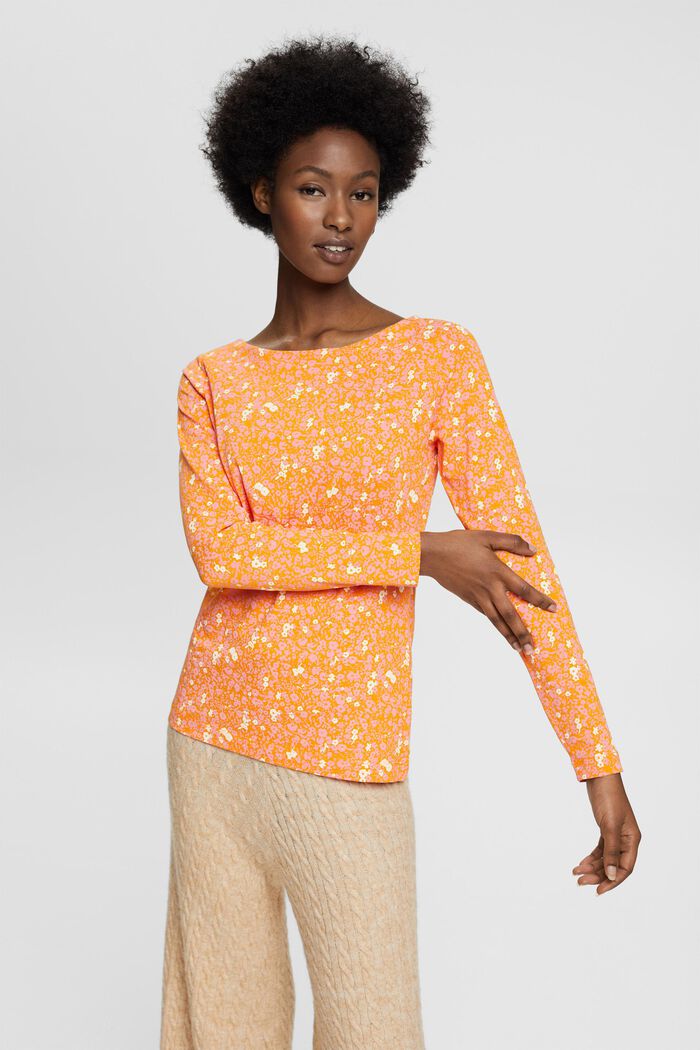 Long-sleeved top with all over print, ORANGE, detail image number 0