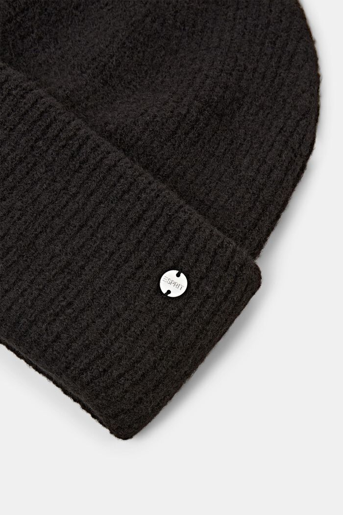 Rib-Knit Beanie, BLACK, detail image number 1