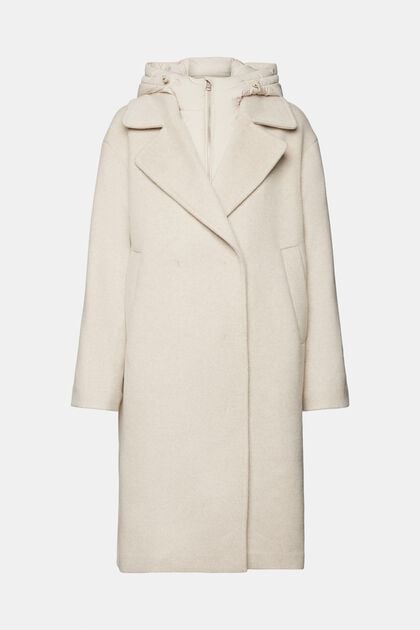 Padded Wool-Blend Coat With Detachable Hood
