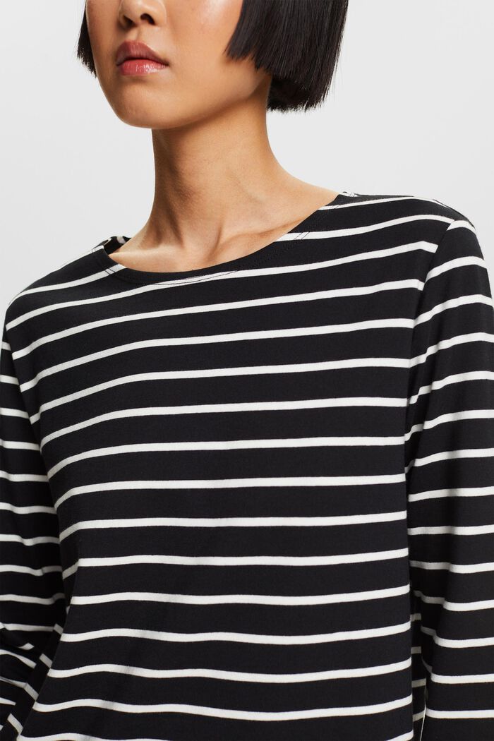 Striped Long Sleeve Top, BLACK, detail image number 3