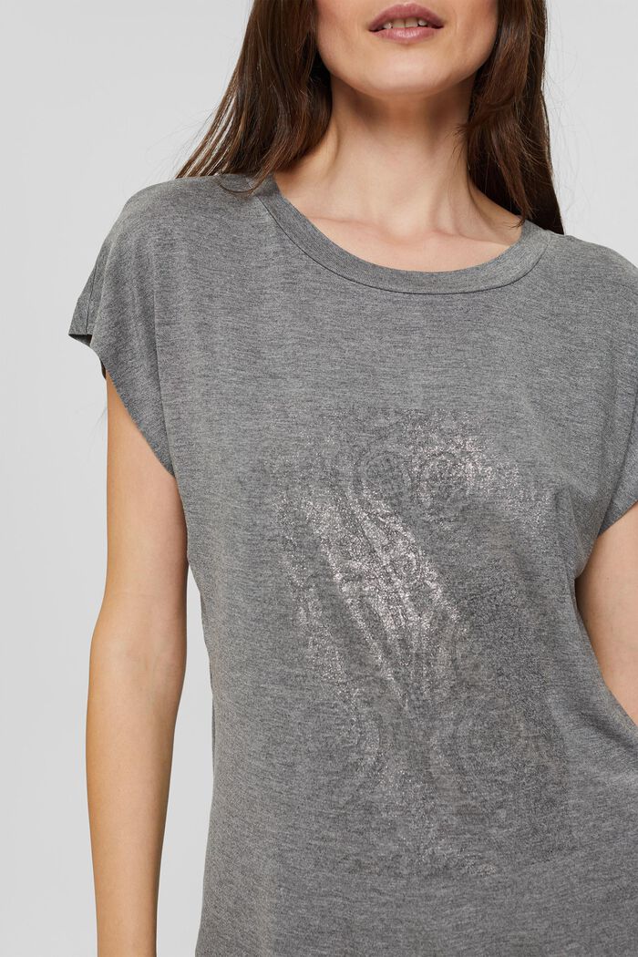 T-shirt with shiny print, LENZING™ ECOVERO™, GUNMETAL, detail image number 2