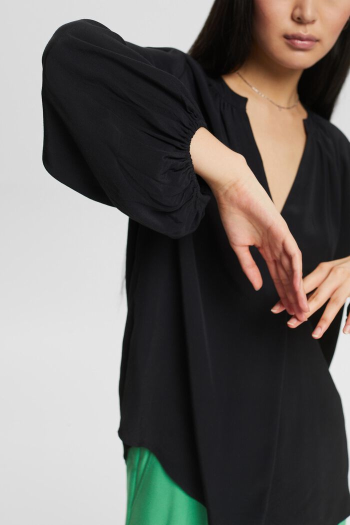 Blouse with a cup-shaped neckline, BLACK, detail image number 0
