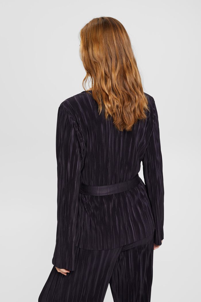Pleated long-sleeved top with tie belt, NAVY, detail image number 3