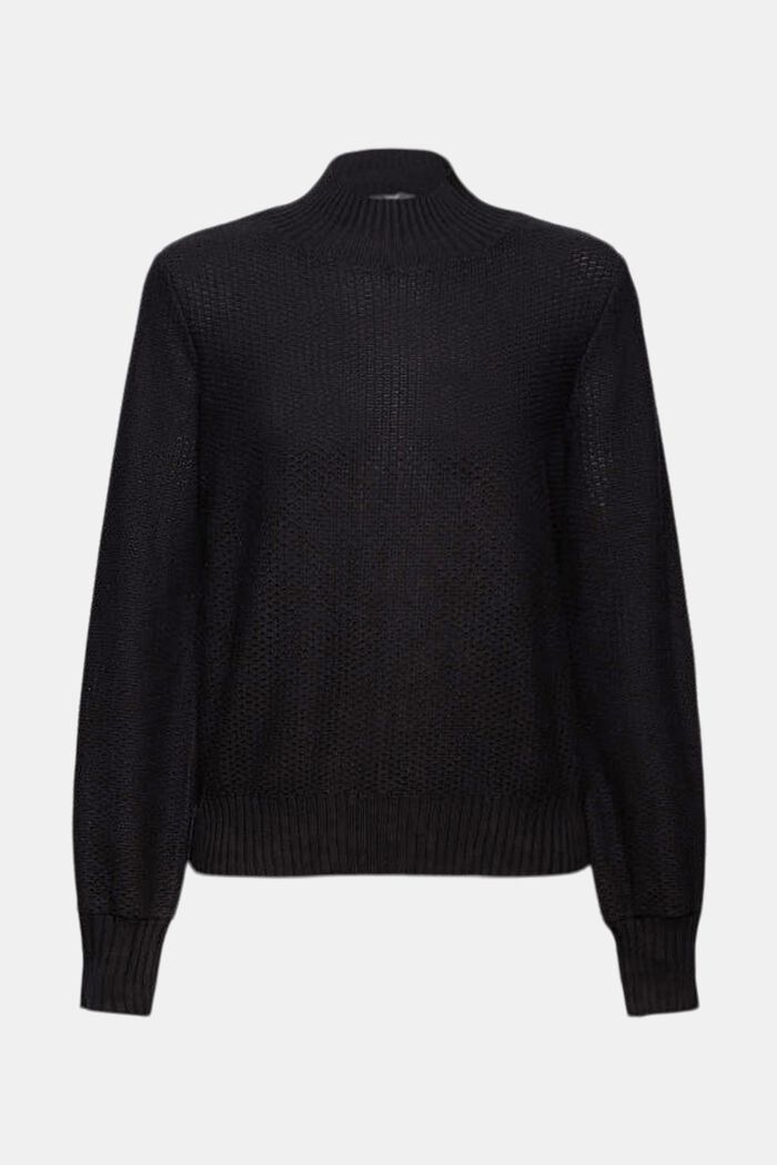 Jumper in textured knit fabric with band collar, BLACK, detail image number 7