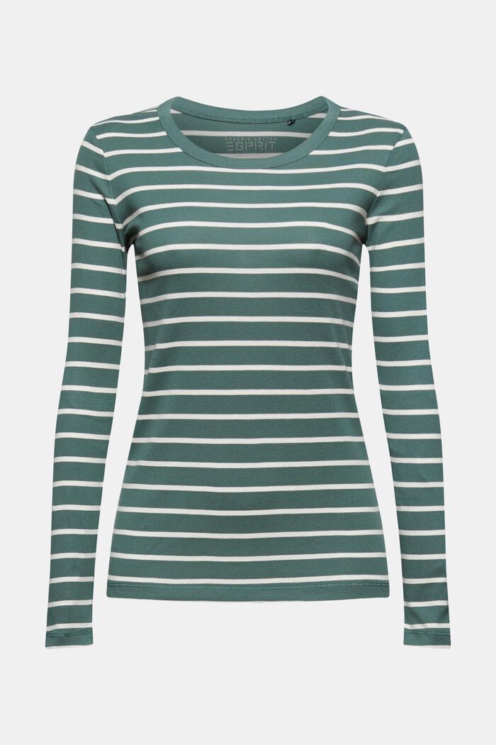 Striped long sleeve top, organic cotton, TEAL BLUE, detail image number 0