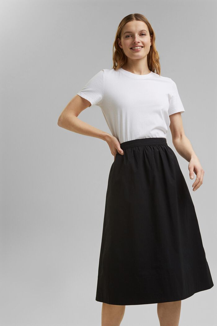 Cotton poplin midi skirt, BLACK, detail image number 0