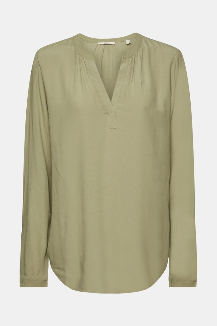 V-neck blouse of LENZING™ and ECOVERO™ viscose, LIGHT KHAKI, detail image number 6