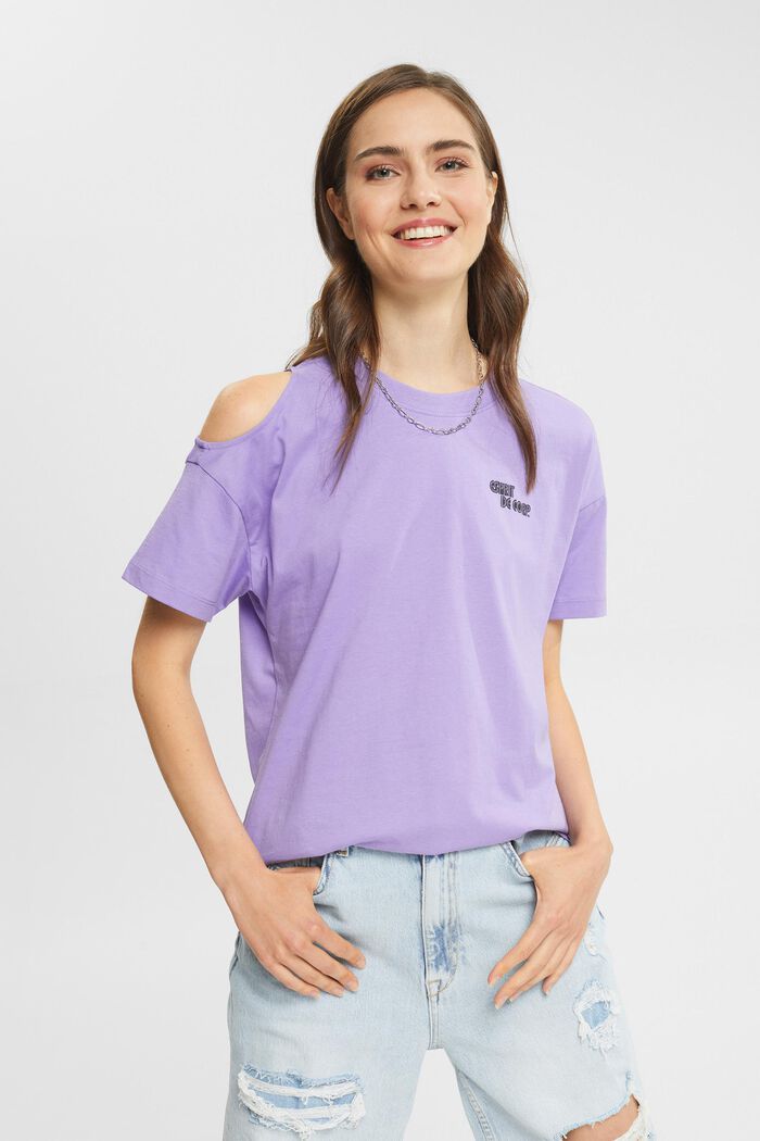 T-shirt with a shoulder cut-out, LILAC, overview