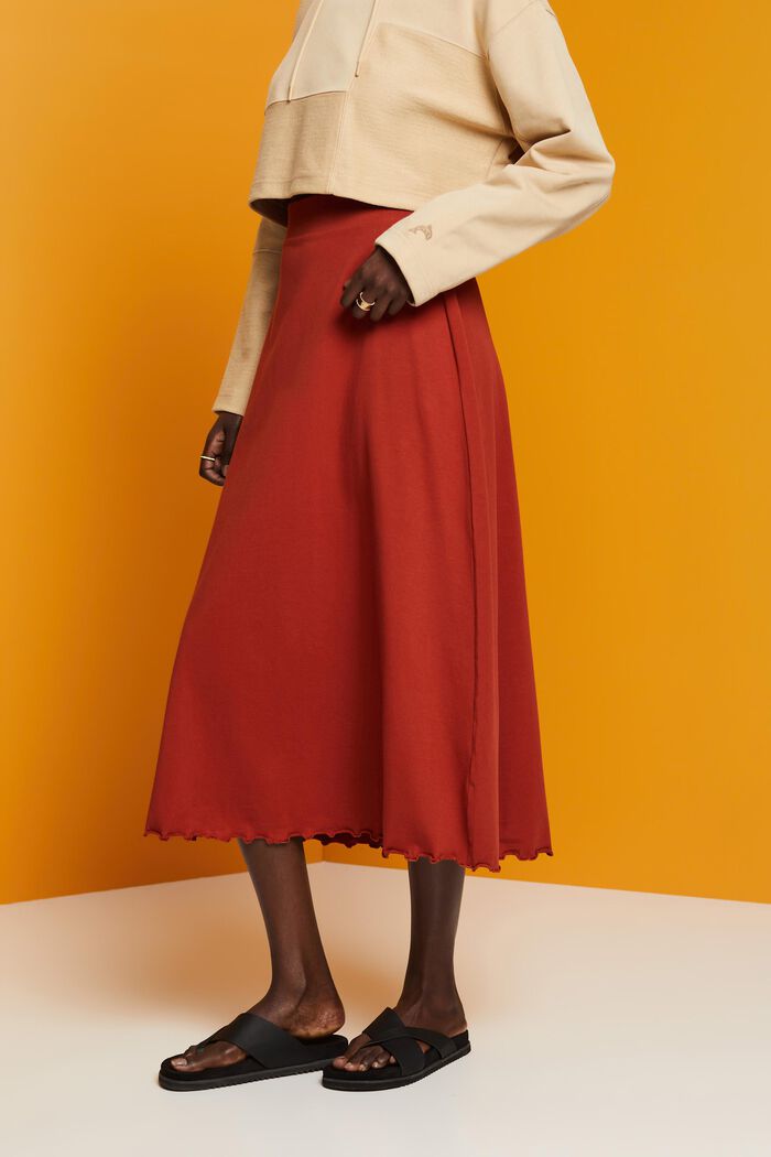 Jersey midi skirt, sustainable cotton, TERRACOTTA, detail image number 0