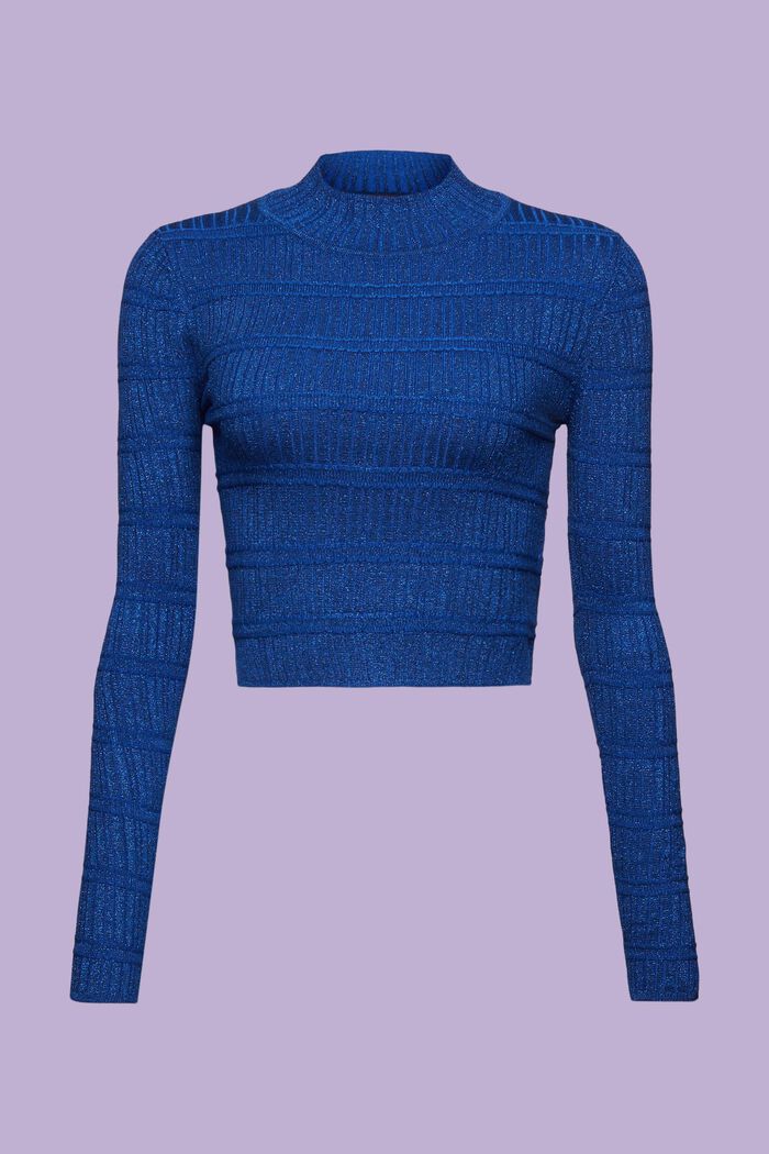 Cropped Lamé Mockneck Sweater, BRIGHT BLUE, detail image number 6