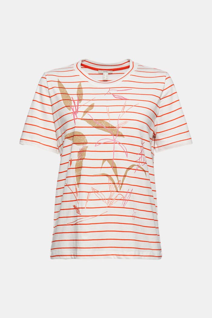 Striped organic cotton T-shirt with a print, ORANGE RED, overview