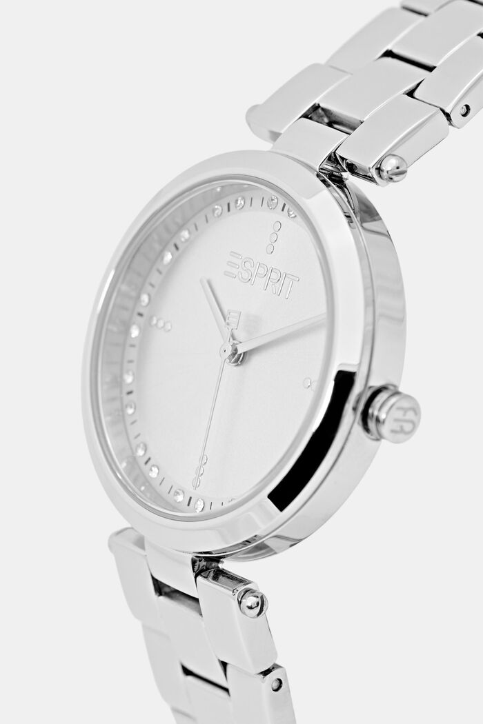 Stainless steel watch with a link bracelet and zirconia, SILVER, detail image number 1