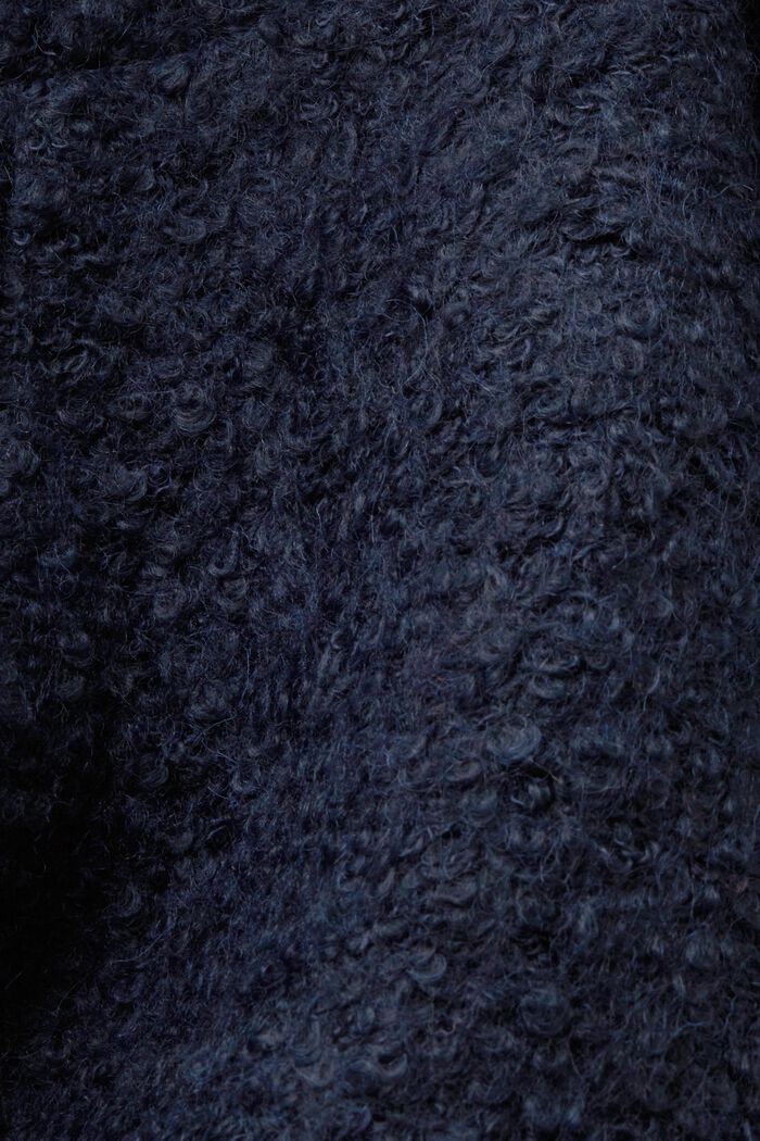 Hooded Curly Wool-Blend Coat, NAVY, detail image number 4