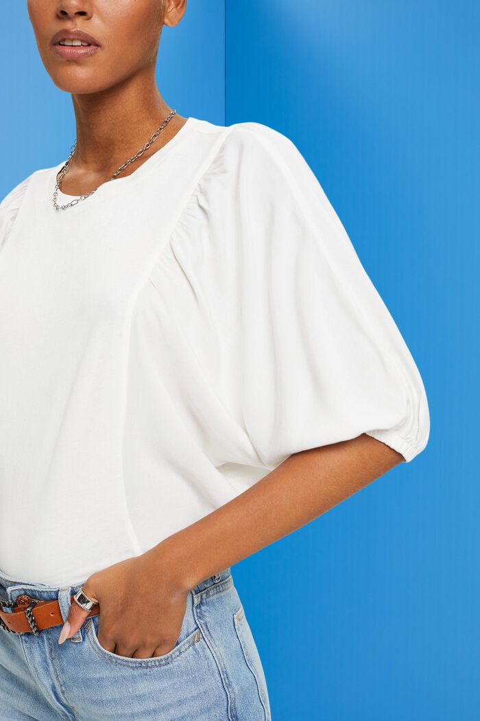 Puff sleeve top, OFF WHITE, detail image number 2