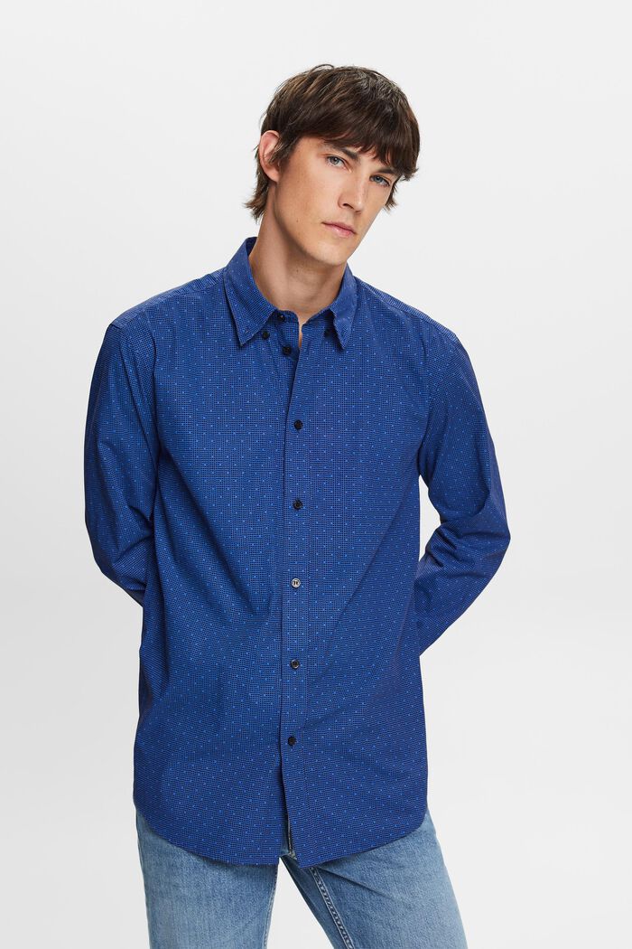 Patterned button-down shirt, 100% cotton, BRIGHT BLUE, detail image number 0
