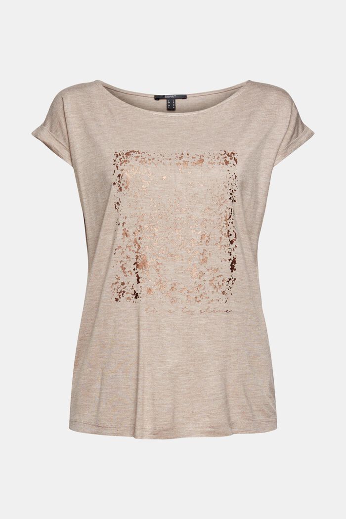 Top with a metallic print, LENZING™ ECOVERO™, LIGHT TAUPE, detail image number 2