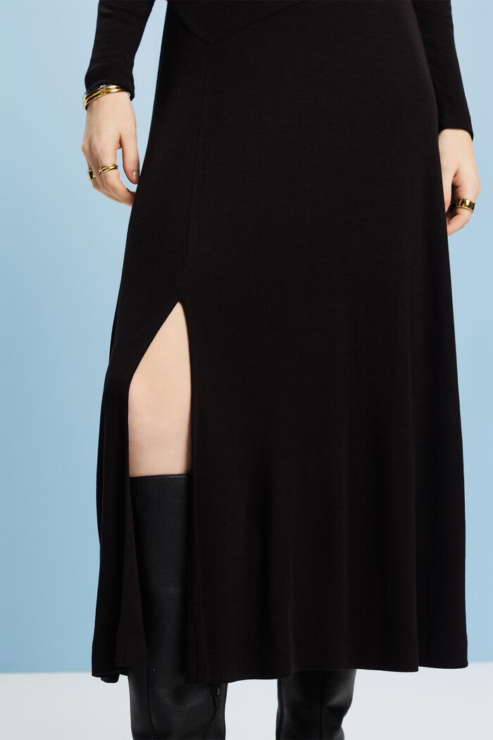 Knit Turtleneck Maxi Dress, BLACK, detail image number 1