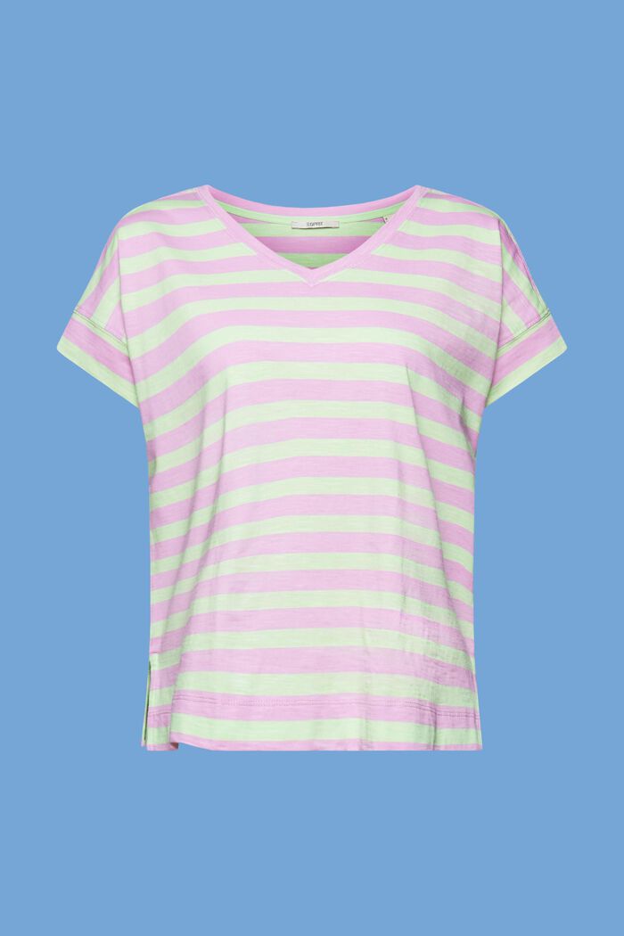 Striped v-neck cotton t-shirt, CITRUS GREEN, detail image number 7