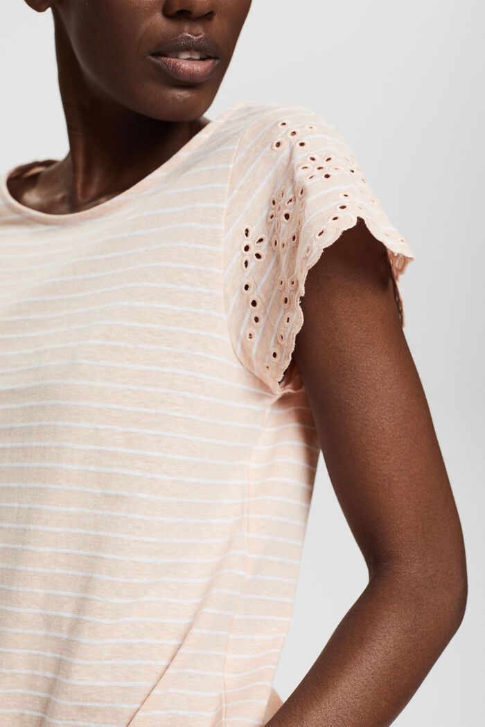 Made of recycled material: striped T-shirt trimmed with broderie anglaise, NUDE, detail image number 2