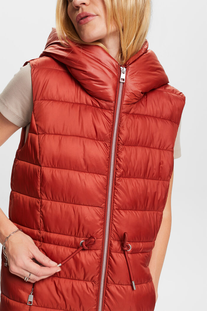 Quilted Longline Vest, RUST BROWN, detail image number 2