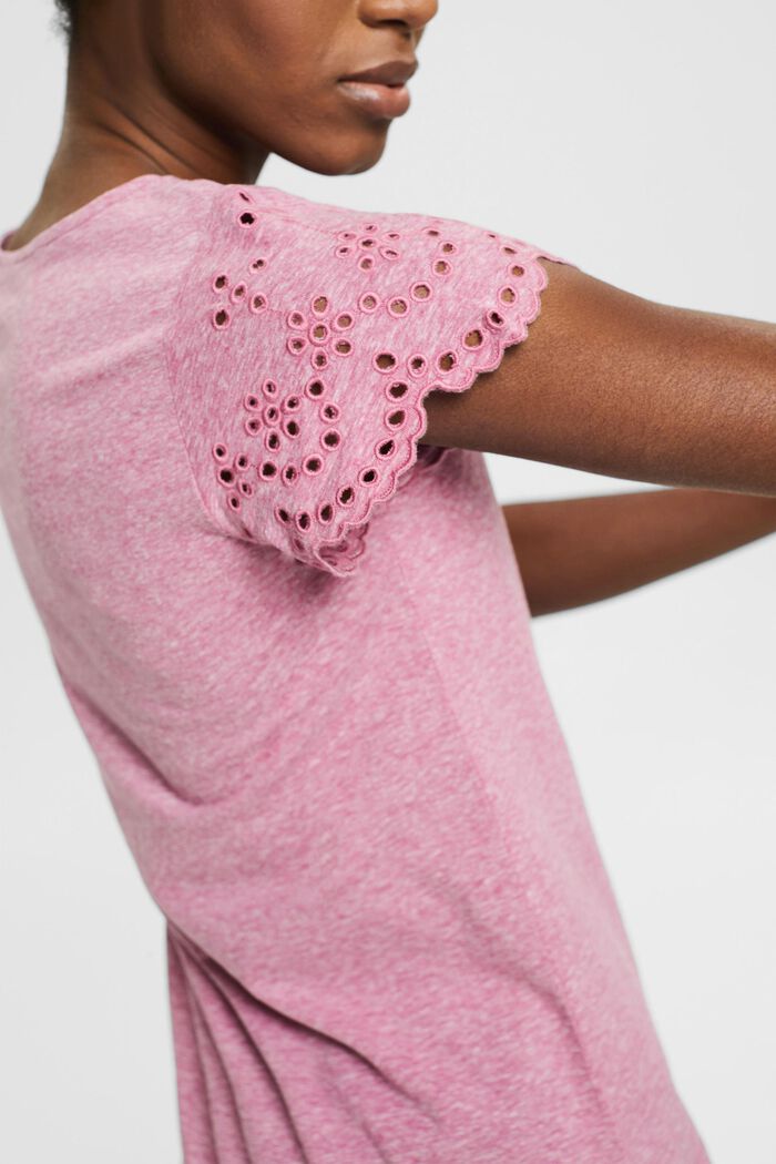 Broderie anglaise detail T-shirt made of recycled material, VIOLET, detail image number 2