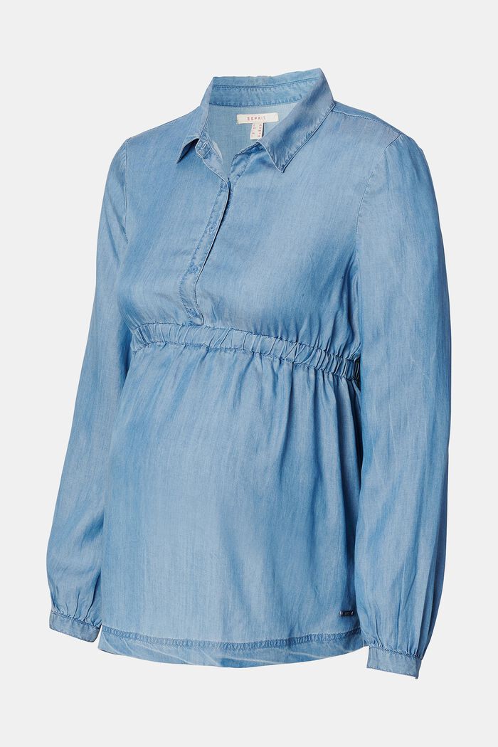 Made of TENCEL™: chambray blouse with an elasticated waistband, MEDIUM WASHED, detail image number 5