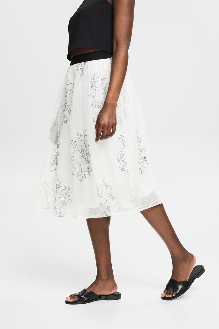 Double-layer tulle skirt with embroidery, OFF WHITE, detail image number 0