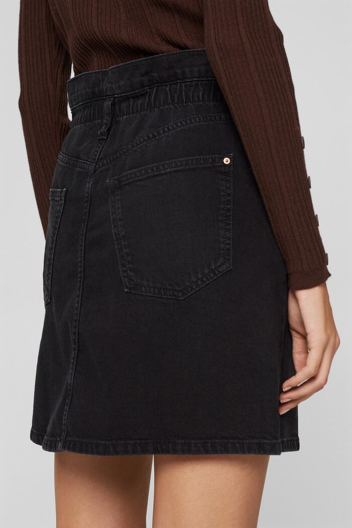Denim mini skirt with a paperbag waistband, BLACK DARK WASHED, detail image number 2