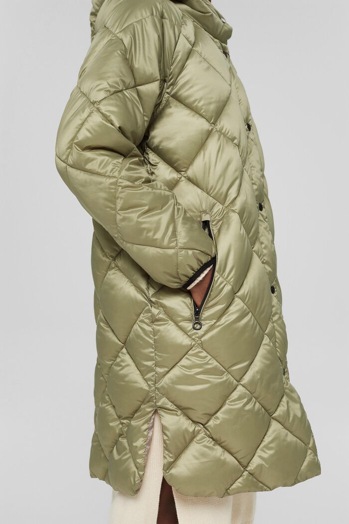 Recycled: quilted coat with a hood, LIGHT KHAKI, detail image number 2