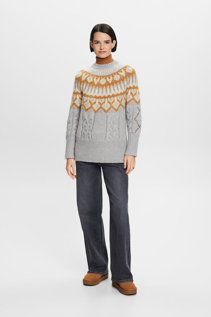 Fair Isle Wool Blend Sweater, LIGHT GREY, detail image number 4