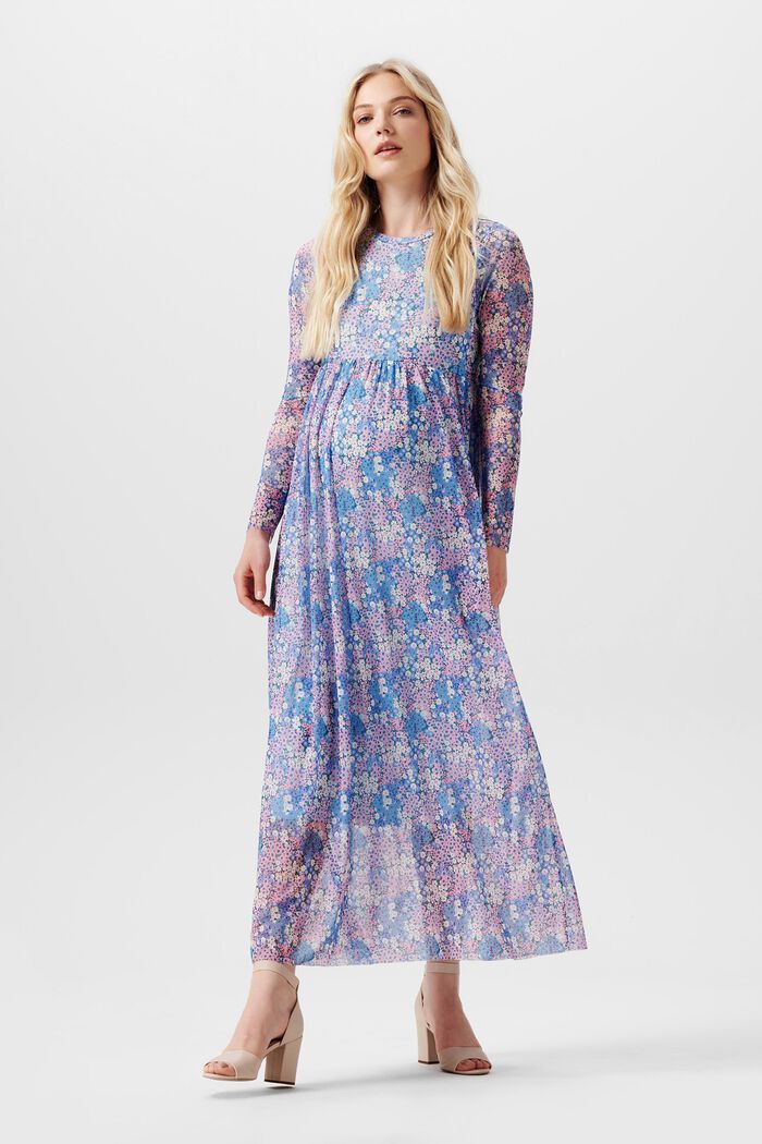Mesh maxi dress with floral all-over print, LIGHT BLUE, detail image number 0