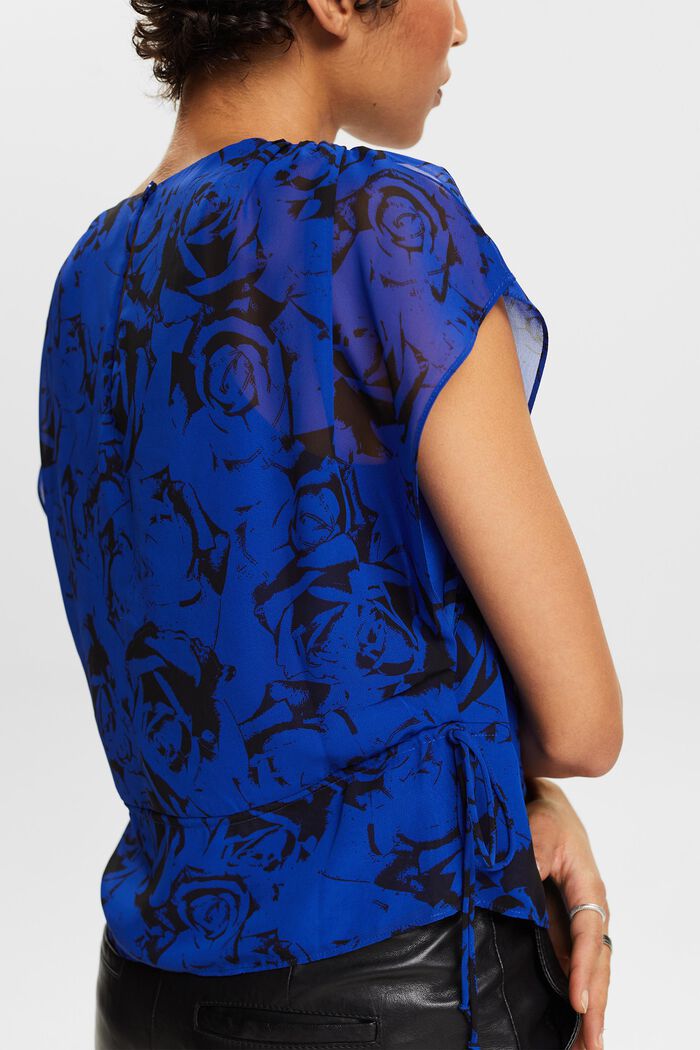 Printed Drawstring Chiffon Blouse, BRIGHT BLUE, detail image number 3