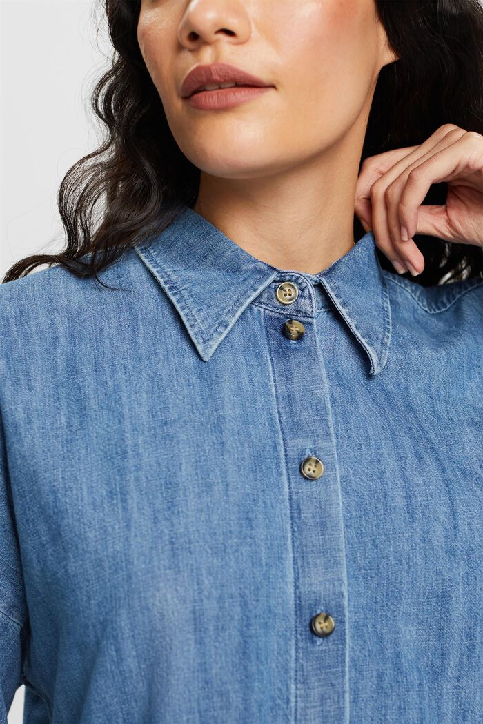Oversized jeans shirt blouse, 100% cotton, BLUE MEDIUM WASHED, detail image number 2