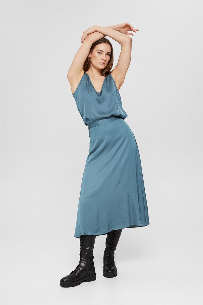 Satin midi skirt, LENZING™ ECOVERO™, PETROL BLUE, detail image number 6