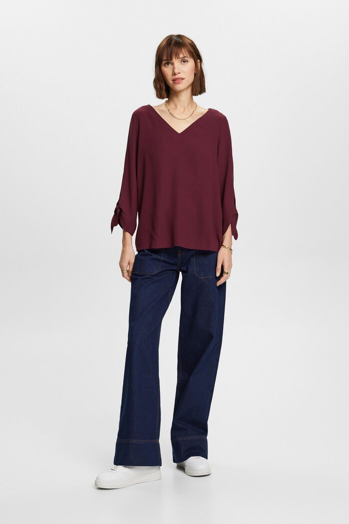 Stretch blouse with open edges, AUBERGINE, detail image number 1