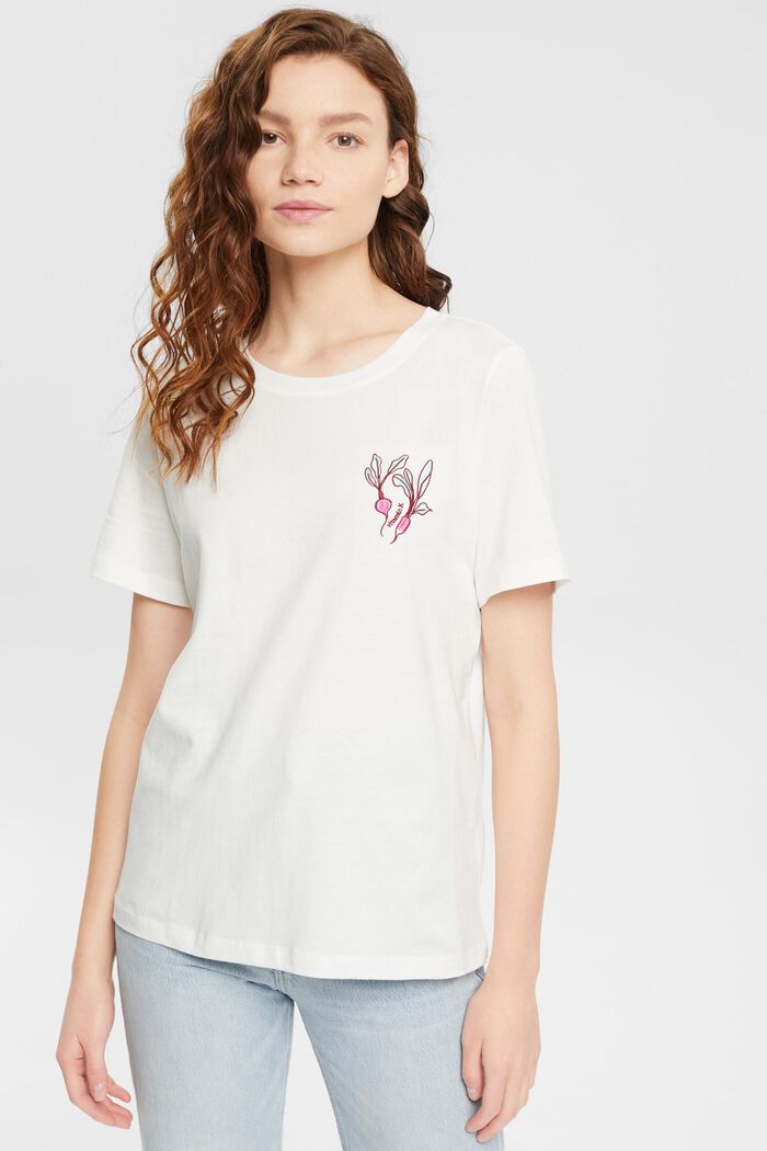 T-shirt with embroidered motif, OFF WHITE, overview