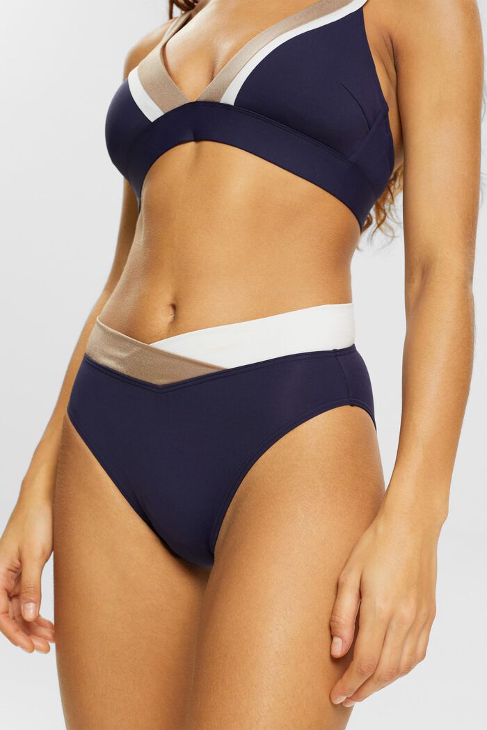 Tri-colour mid-rise bikini bottoms, NAVY, detail image number 0