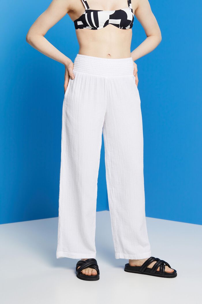 Wide leg trousers, 100% cotton, WHITE, detail image number 0